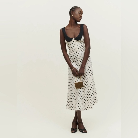 Reformation Dresses & Skirts - Reformation Charlie Polka Dot Midi Dress with Black Trim size 2